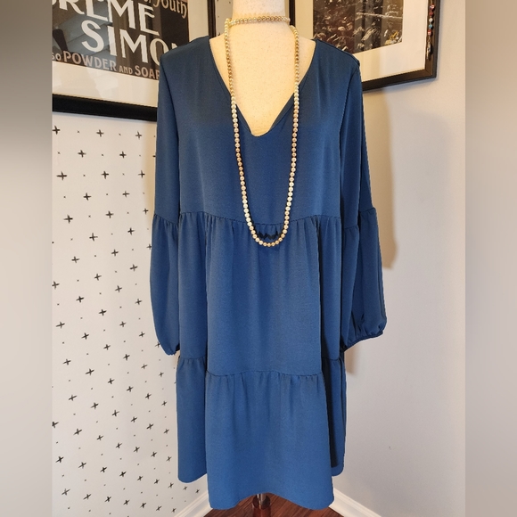 PINZIKO Long Sleeve Tunic Dress V Neck Casual Loose Flowy Swing Shift Dress M/L - Picture 14 of 14